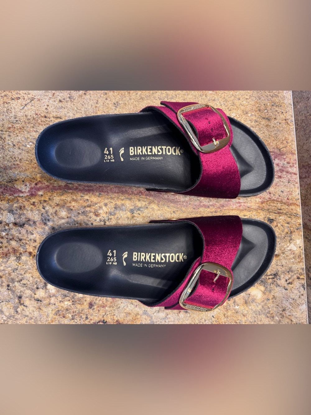Birkenstock EU 41 Madrid Big Buckle Rivet Logo Velvet, Maroon - Picture 5 of 8